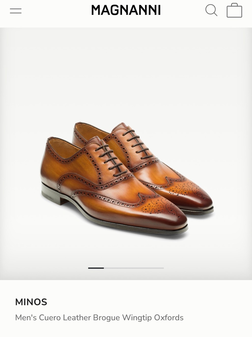 Magnanni Minos Men's Leather Brogue Wingtip Oxfords — Cognac Brown